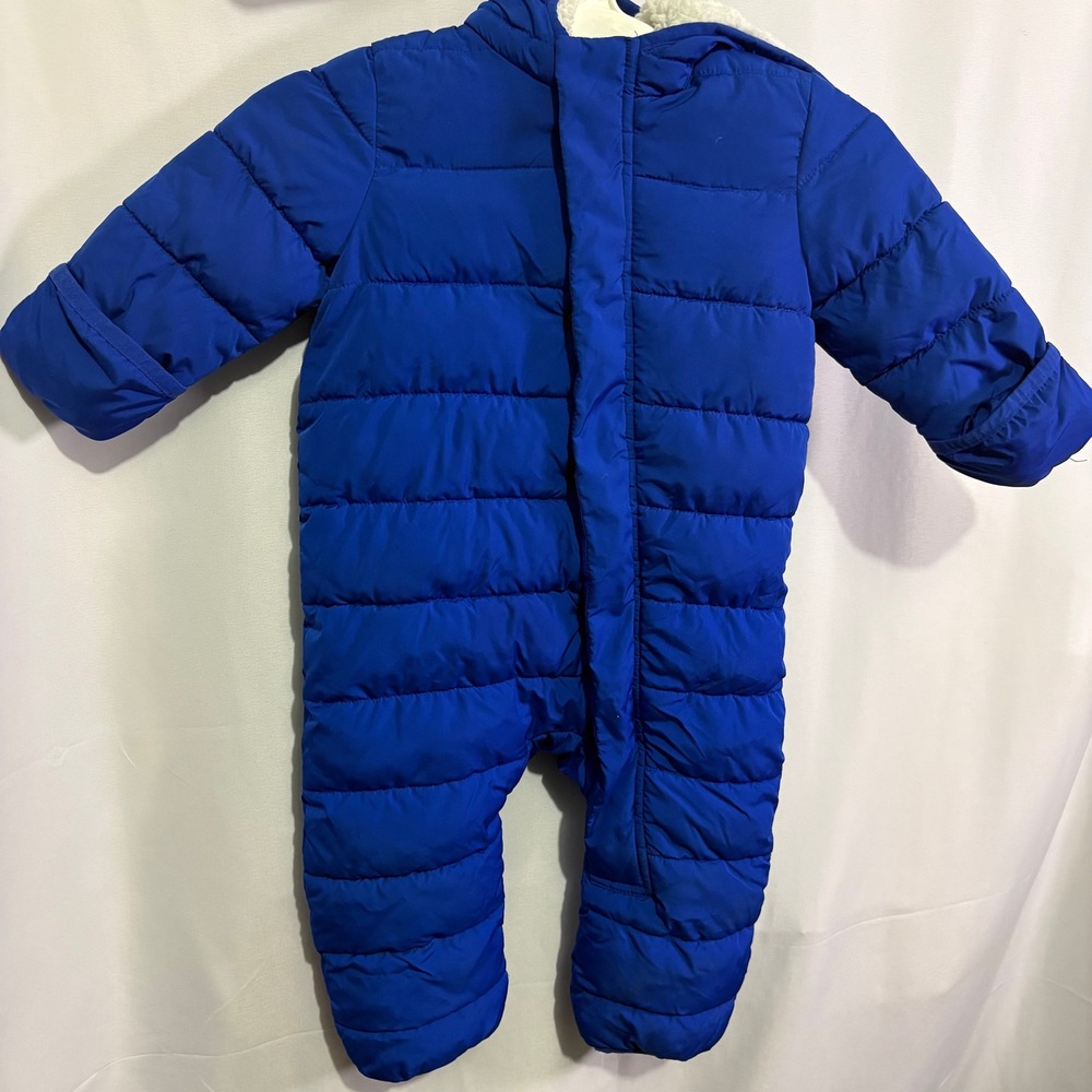 Primary Kids Blue Puffer Bunting Sherpa Lined Snowsuit 12-18 Months Winter Warm